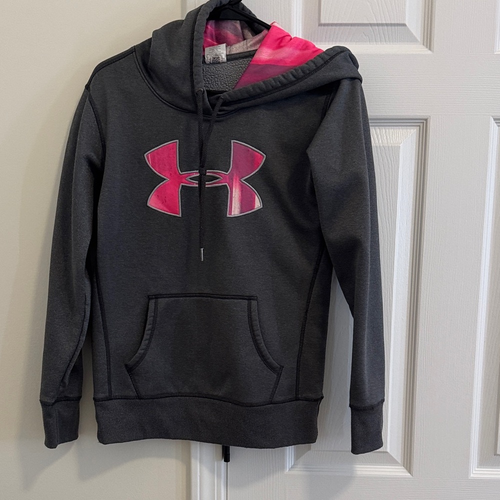 Under Armour Charcoal Hoodie with Vibrant Pink Logo